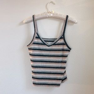 American Eagle Ribbed-Knit Tank with Black, Grey, Pink, and White Stripes
